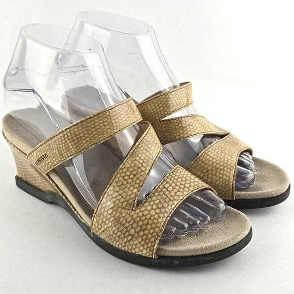 Mephisto Women's Patent Reptile Leather Slip On Strappy Wedge Sandals Size 36 - Picture 2 of 16